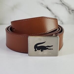 Lacoste Brown Genuine Leather Belt with Silver Buckle